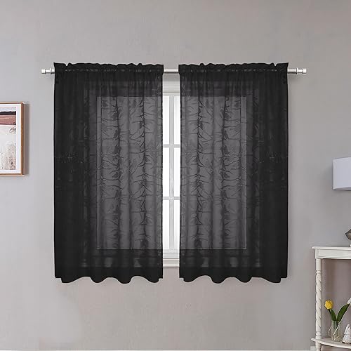 Miniatura 8 de OVZME Anji Bird - 2 paneles de cenefas traslúcidas de cocina para ventanas de 14 pulgadas de largo, cortinas clásicas con bolsillo para barra,