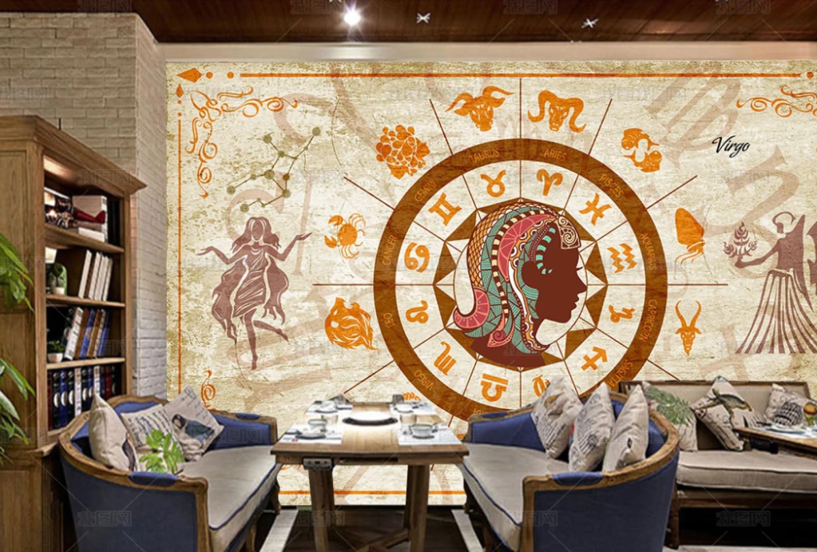 Tapeta retro z motywem konstelacji Panny, kawiarnia-restauracja fresk, 3D, 250x175cm