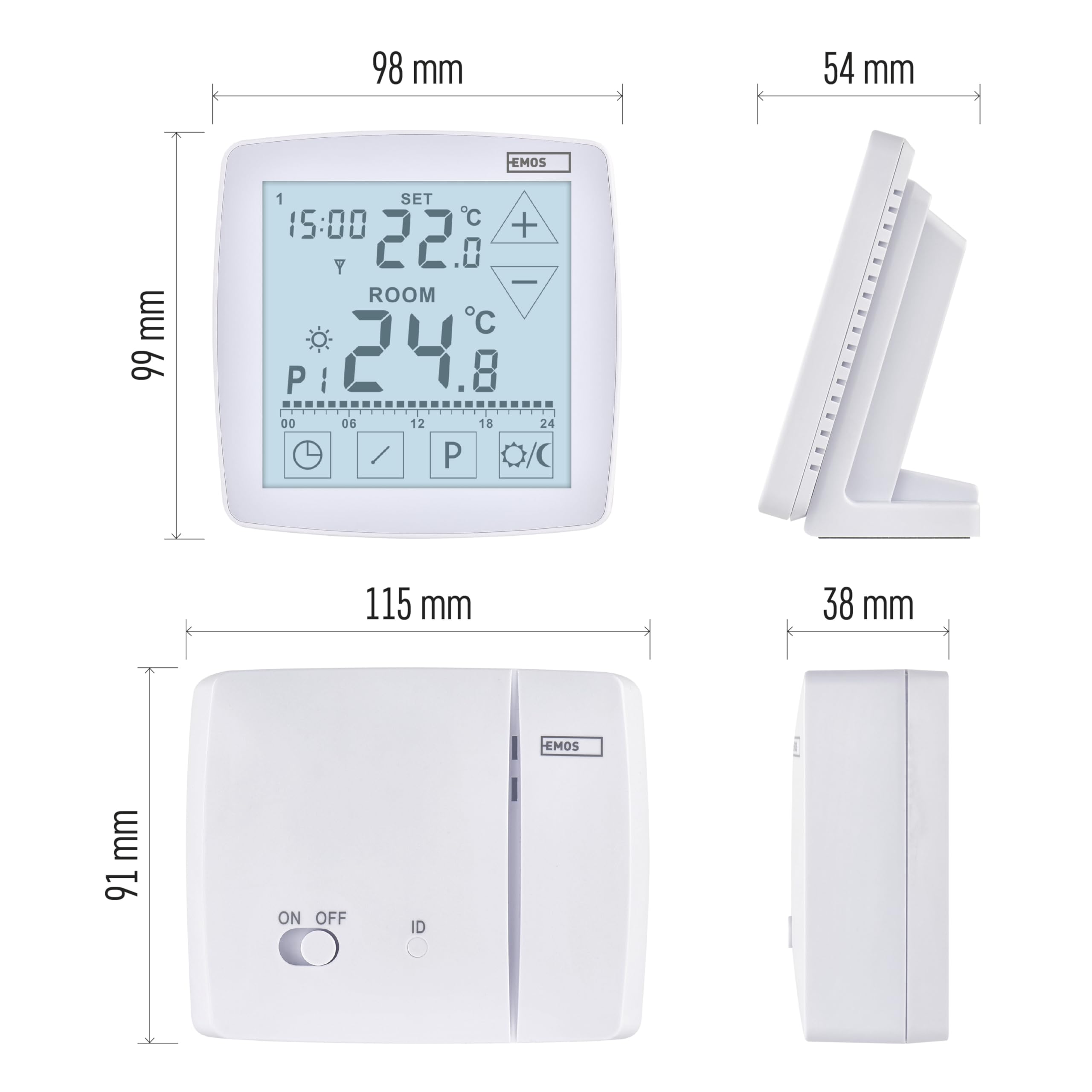 EMOS cyfrowy termostat pokojowy z OpenTherm - programowalny - przenośna jednostka sterująca z dotykowym sterowaniem - systemy ogrzewania i chłodzenia - regulacja temperatury 7-30°C - tryb wakacyjny