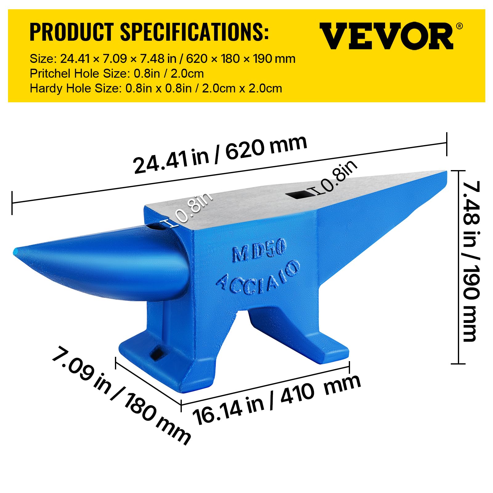 VEVOR Schmiede Amboss 48,1 kg Schmiede Zubehör Amboss Werkzeuge geschmiedeter Stahl mit rundem und quadratischem Loch robust