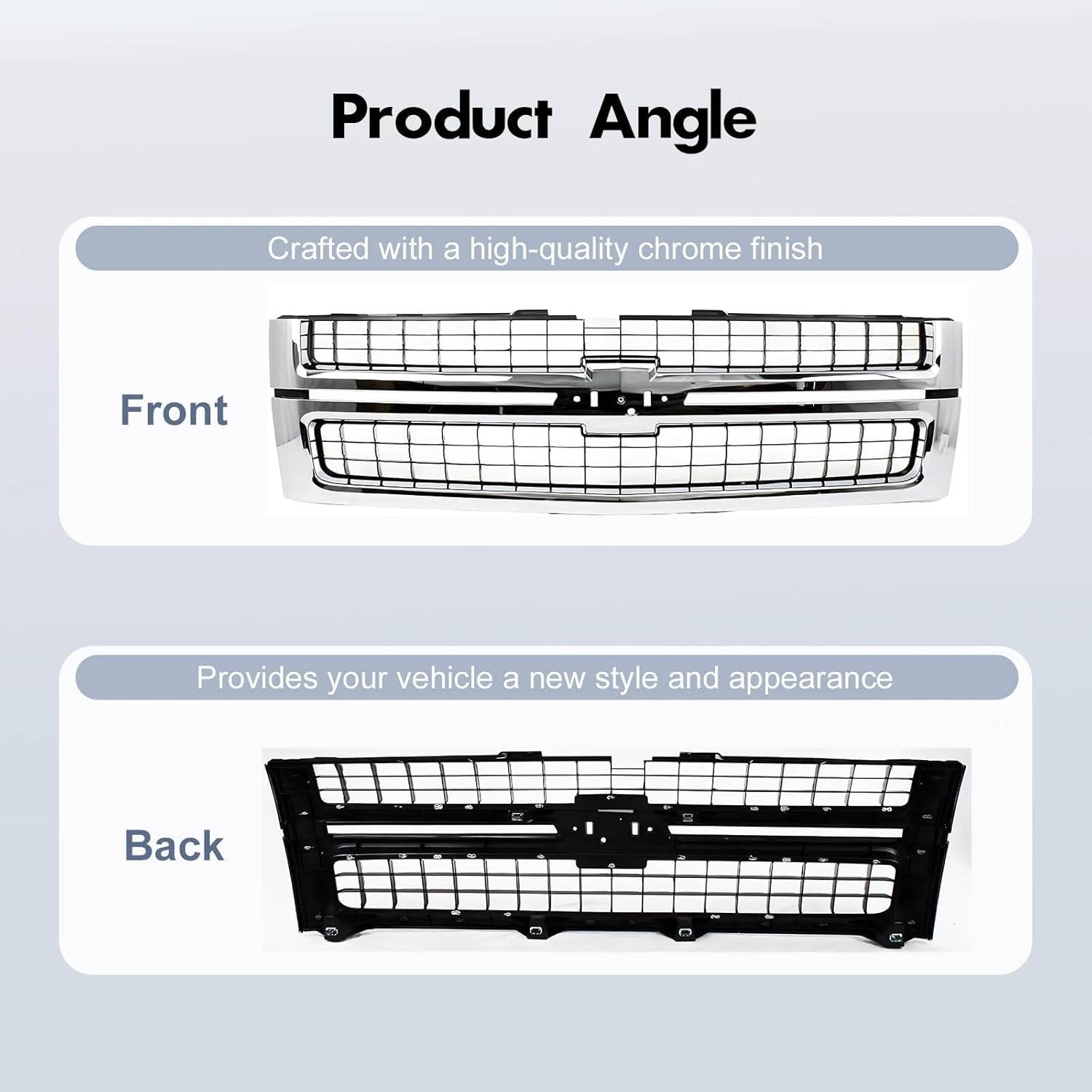 CarPartsDepot Front Grille Chrome Shell with Black Insert Grill w/o Emblem Compatible With 2007-2010 Chevy Silverado 2500 HD 3500 HD 25825521 GM1200608