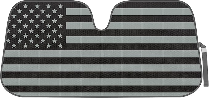 BDK USA 4th of July American Flag Black Curved Accordion Sun Visor for Car Windshield Cover - Truck Window Shades Car Flag & Sun Visor for Truck Windshield Sunshade - 58 x 27 inches