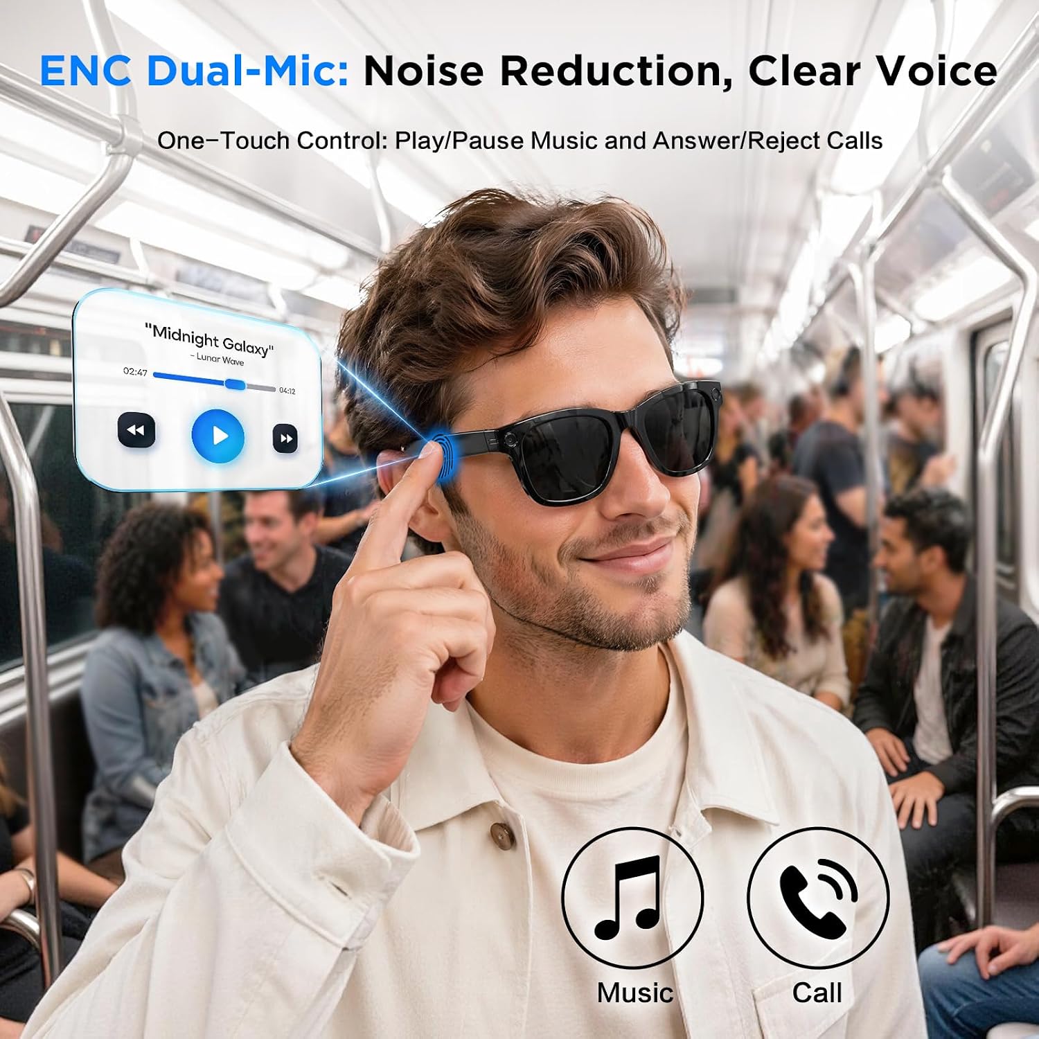 Smart Glasses with Camera, 13MP HD AI Recording Sunglasses for Men Women