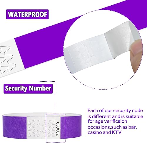 Miniatura 2 de Tyvek - 1100 pulseras impermeables de neón para eventos, conciertos, entradas a festivales, fiestas (morado)