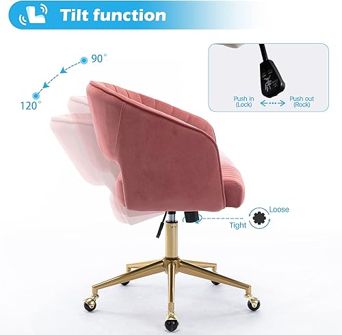 Miniatura 5 de Home Office Chair Swivel Velvet Desk Chair Accent Armchair Upholstered Modern Tufted Chairs with Gold Base for Girls Women Ergonomic Study Seat