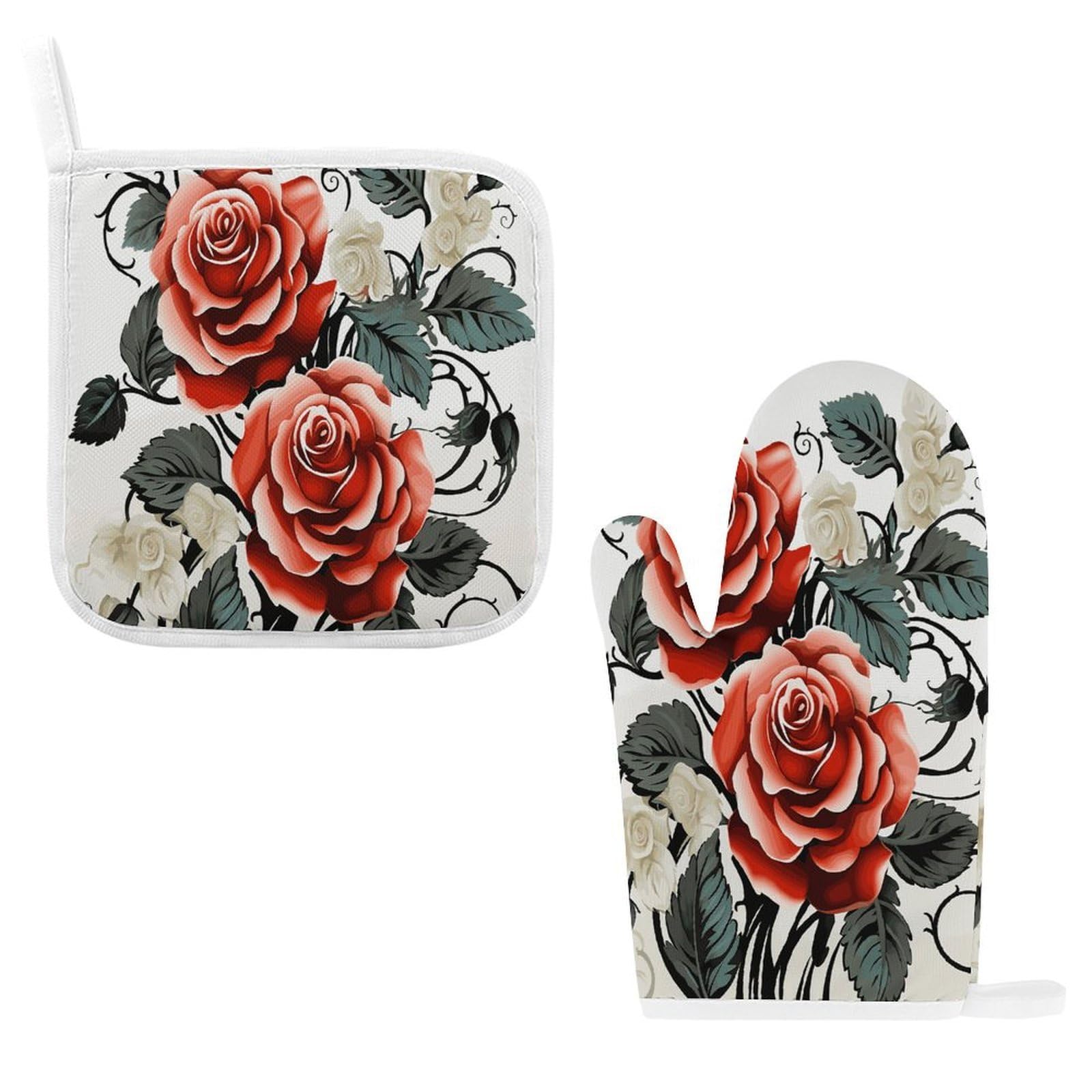 Fodpand Style Floral Rose Ivy With Leaves Spring Oven Mitts And Pot Holders Sets