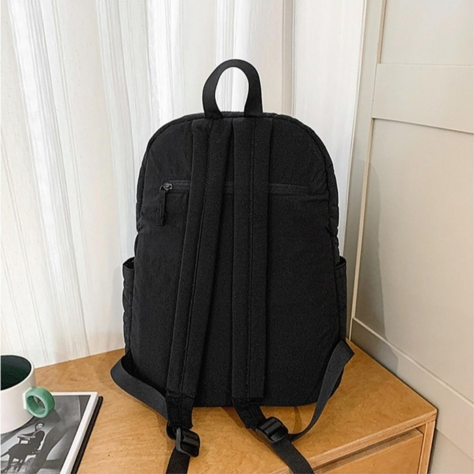 Zaino da Viaggio Nero Quilted Lightweight Daypack Multi Scompartimento Laptop per La Navetta Scolastica Giornaliero Si Adatta al Portatile 14 Pollici-Beige