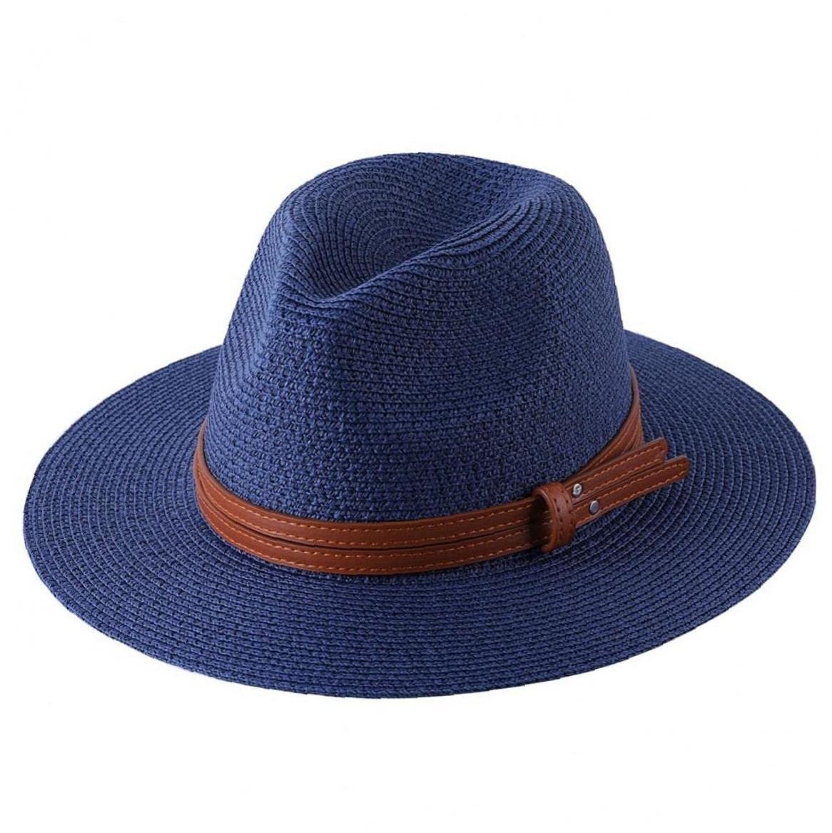 Danlai Women's Navy Panama Hat Rolling Folding Wide Hat Beach Cap Uv Protection Fedora Hat For Men 56-58Cm