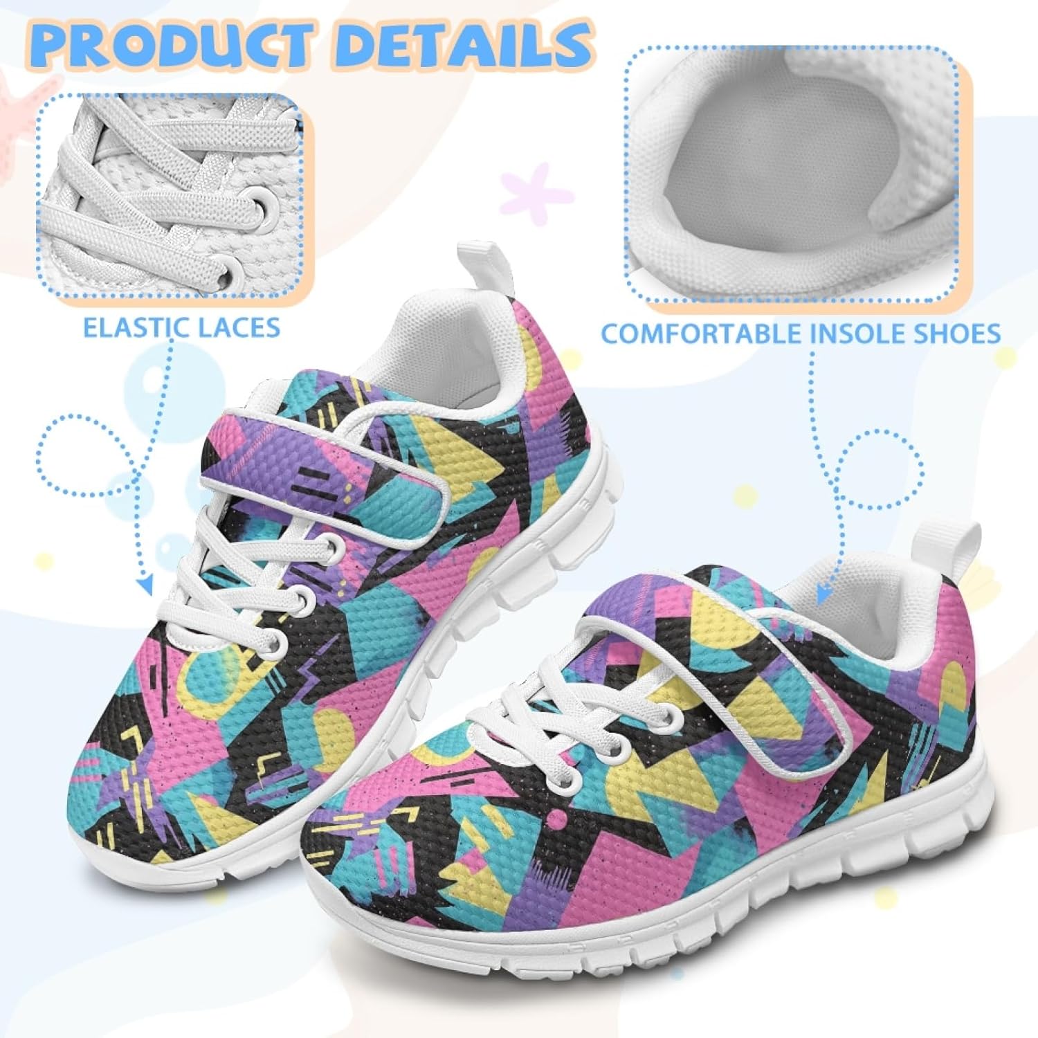 Shoes for Girls Fashion Floral Print Athletic Sneakers Comfy Breathable Sports Runn... - Image 4