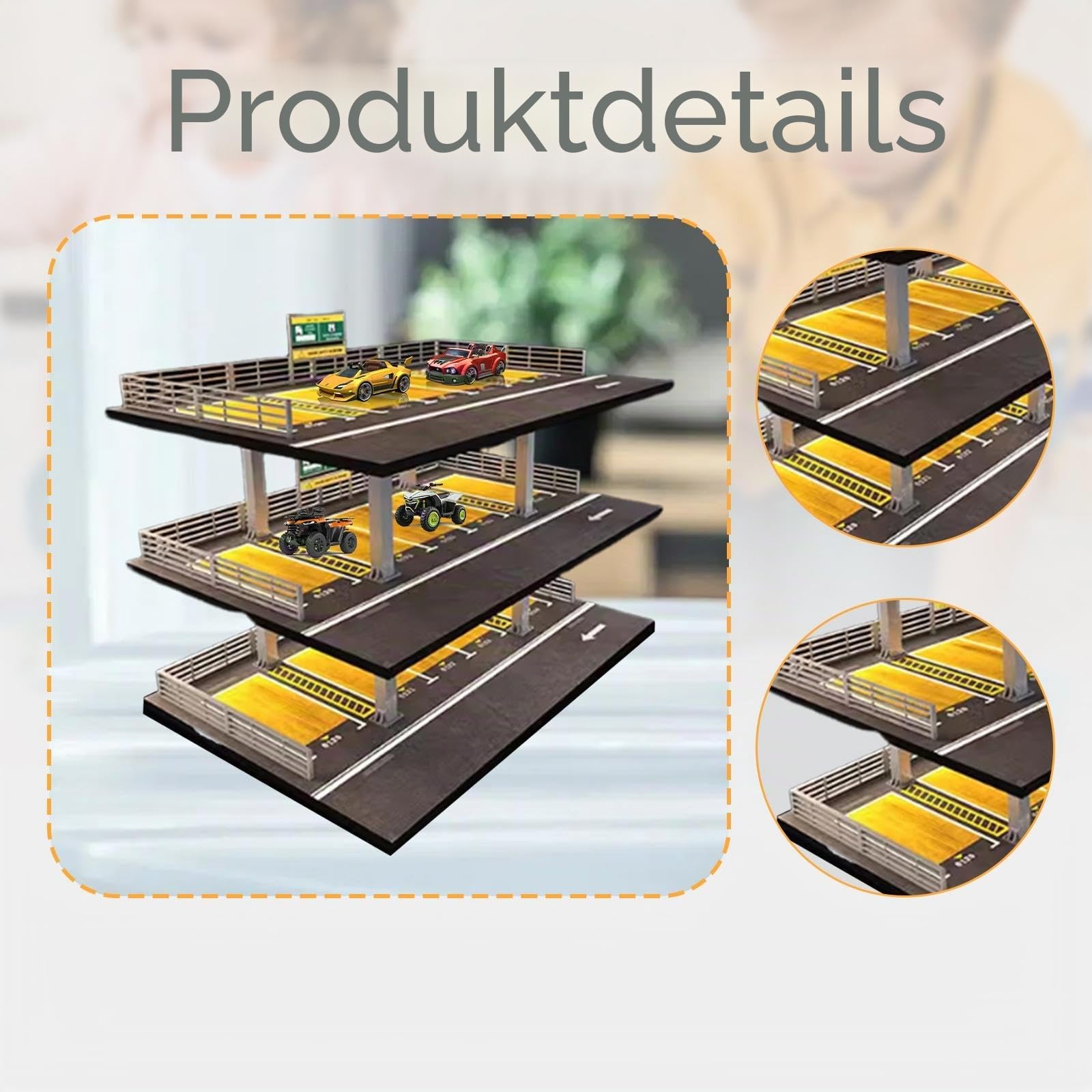 Milageto 1:64 Diorama Acryl Parkplatz 3-stufige Schaukasten Modell Geschenke Tabletop Decor Geschenke für Modellauto Leichtmetallautos Display, Amerikanische 3-Schicht