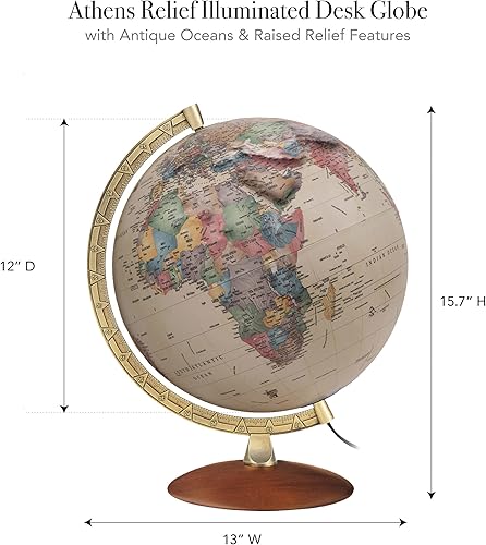 Miniatura 3 de Waypoint Geographic Athens - Globo de alivio iluminado estilo océano antiguo de 12 pulgadas para decoración del hogar y la oficina