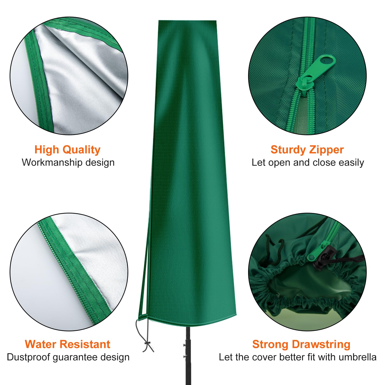 Nero Copri Ombrellone Da Giardino, 3m Copertura Per Ombrelloni Antipolvere, Fodero Protettiva Impermeabile Per Copriombrellone, Telo Cappuccio Parasol - Foto 6