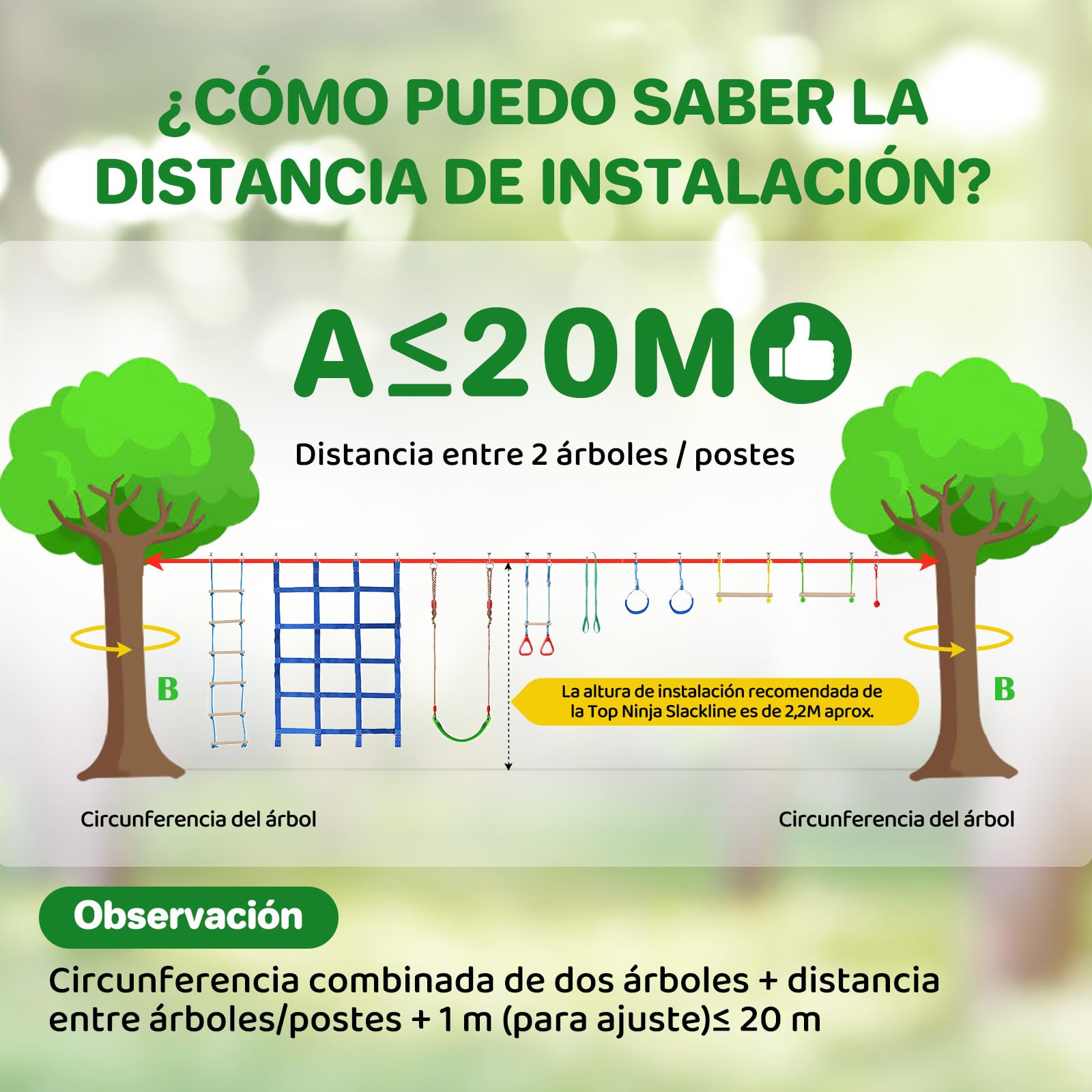 Dripex Ninja Slackline Kit de 2 x 20 m/65 Pies, Ninja Warrior para Niños Carrera de obstáculos, Entrenamiento de Slackline con Accesorios Completos para niños