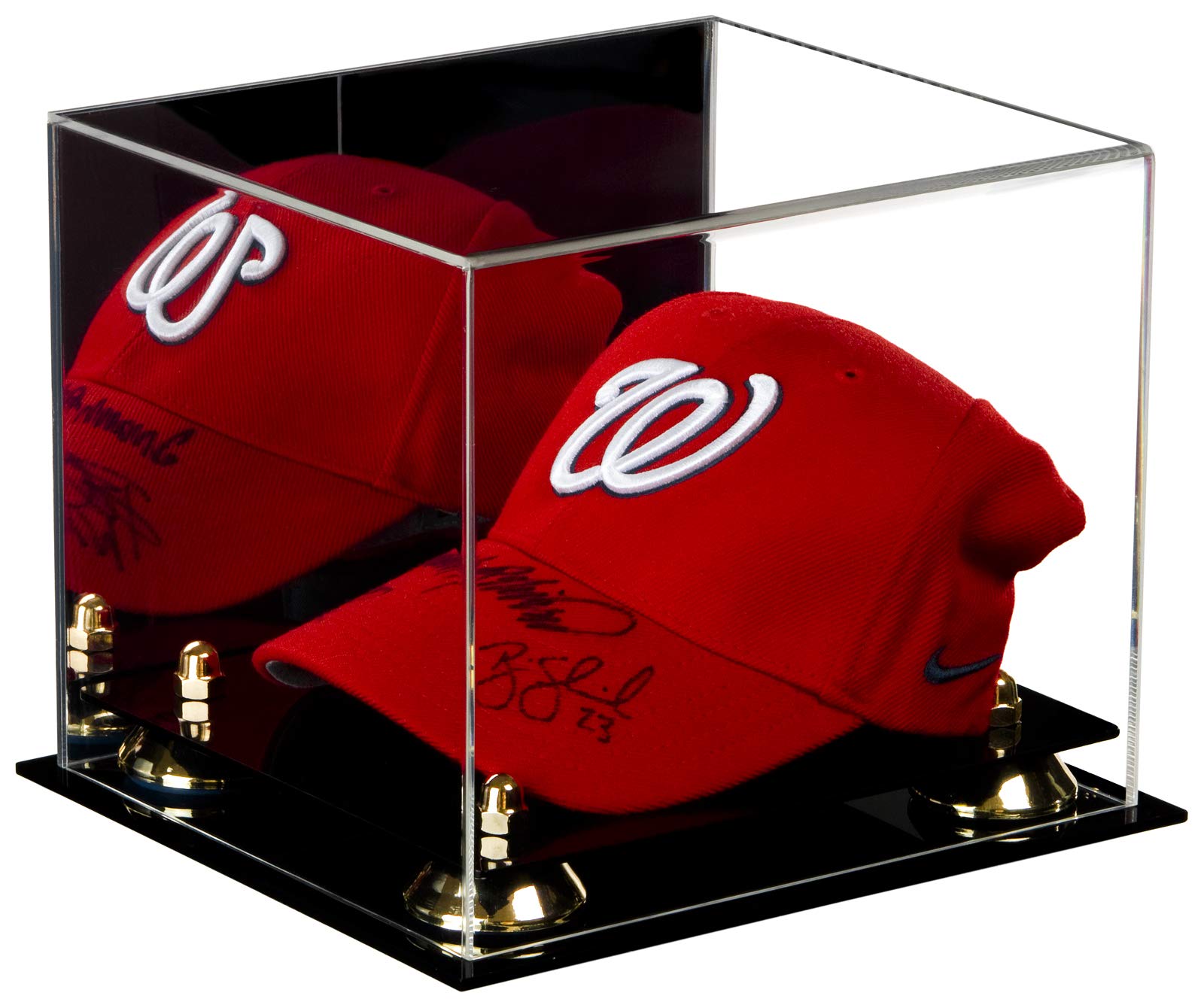 Vitrinas de acrílico de lujo versátil con elevadores, Reflejado con plataformas doradas 22,23 cm x 19,7 cm x 17,78 cm, 8.75"L x 7.75"D x 7"H, Gold Riser