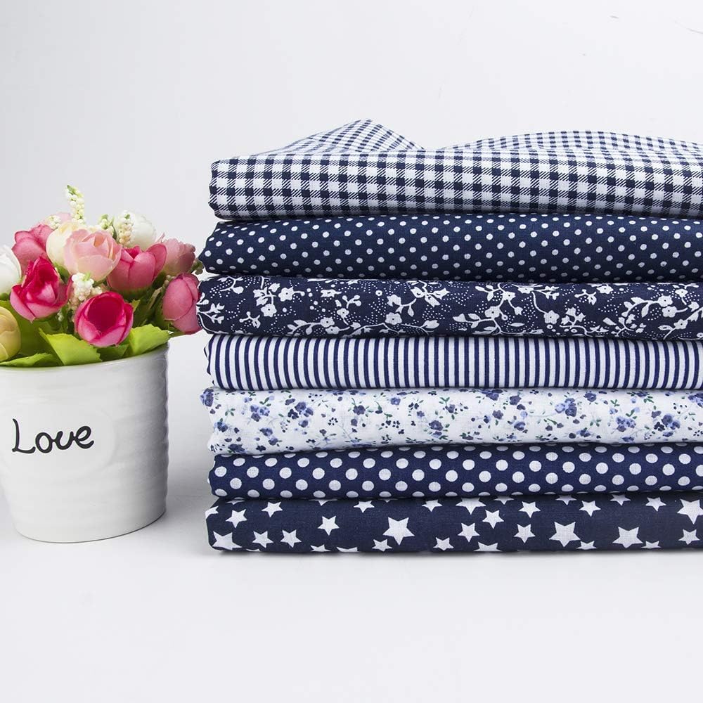 Cotton Fabric DIY Making Supplies Quilting Patchwork Fabric Fat Quarter Bundles DIY for Quilting Cotton Patchwork Cushions (Navy Blue, 18" x 22")