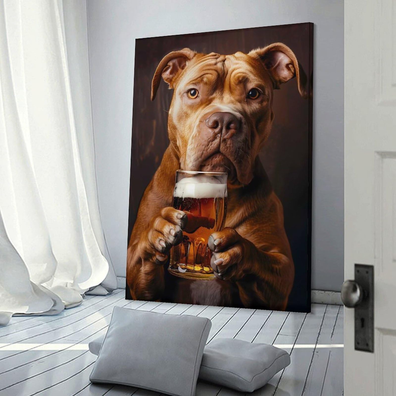 Junmoney Wall Art Print Pitbull Beer, 20x30inch(50x75cm), for Living Room, Bedroom Or Apartment Walls, Modern Wall Decor for Cosy Interiors