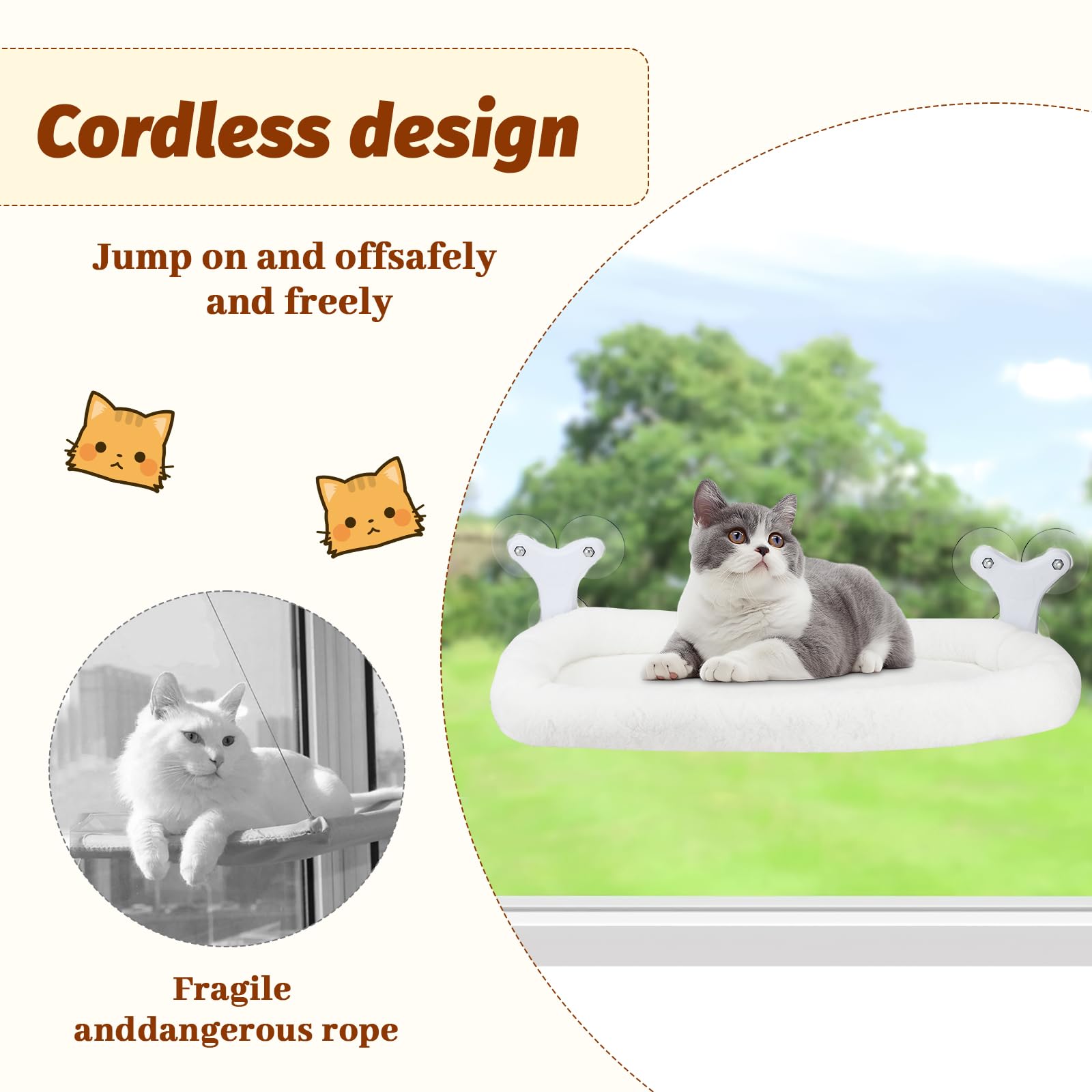 Sprifityy Hamac pour Chat,avec ventouses Stables,Chaise Longue Pliable,hamac de fenêtre,lit pour Animaux de Compagnie,Bain de Soleil,capacité de Charge jusqu'à 23 kg (Blanc, XL)