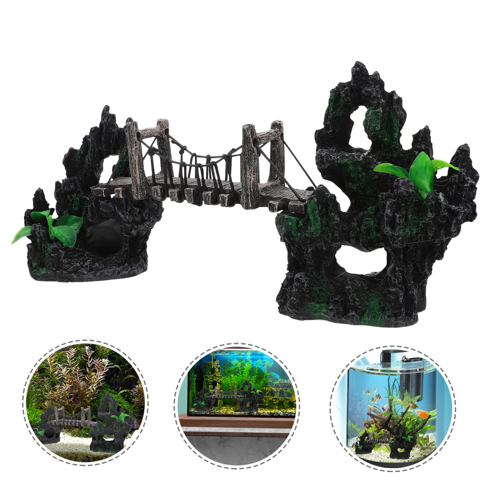 Happyyami Decorazione per Acquari Resina con Ponte Sospeso Ornamento Creativo per Pesci Accessorio per Ambienti Acquatici Facile da Installare e Sicuro per Tuoi Pesci