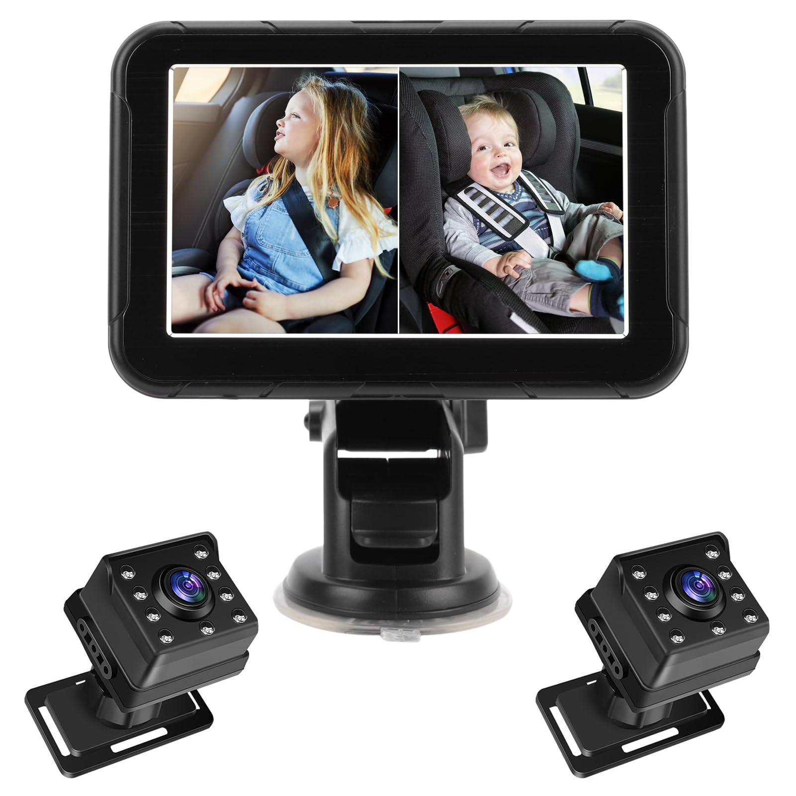 Kavolet Kamera Samochodowa dla Niemowląt z podwójną kamerą 1080P, Wyraźnym Obrazem w Nocy, Zwiększonym Bezpieczeństwem, Obrotem o 360°, Szerokim Kątem Widzenia Zapewniającym Bezstresowe Rodzinne
