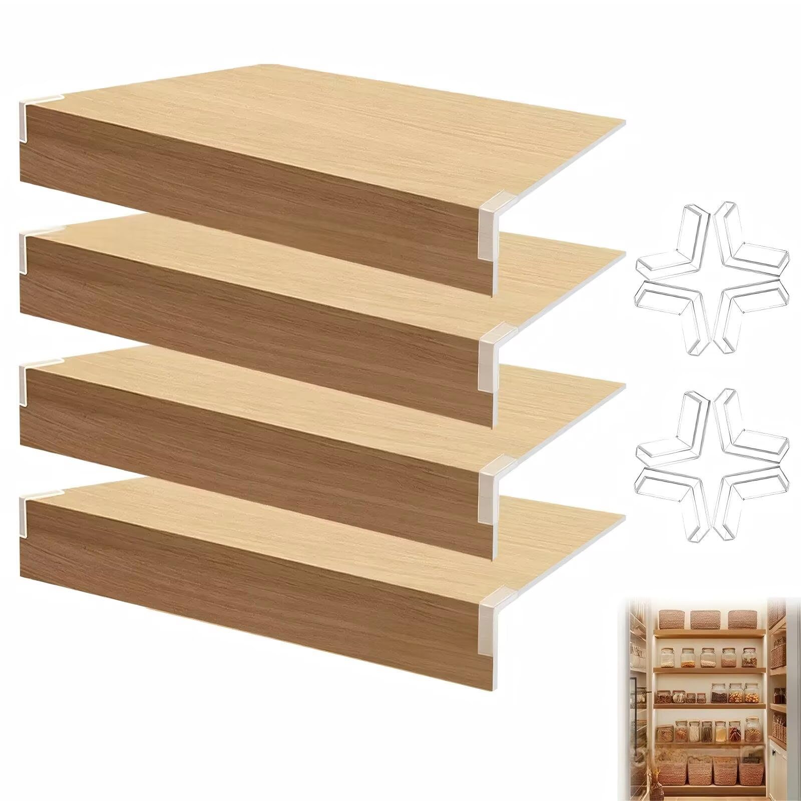 Wire Shelf Covers, Lightweight Removable PVC Faux Wood Wire Rack Covers for Pantry, Closet (4pcs, 24" W x 12" D, Wood Color)