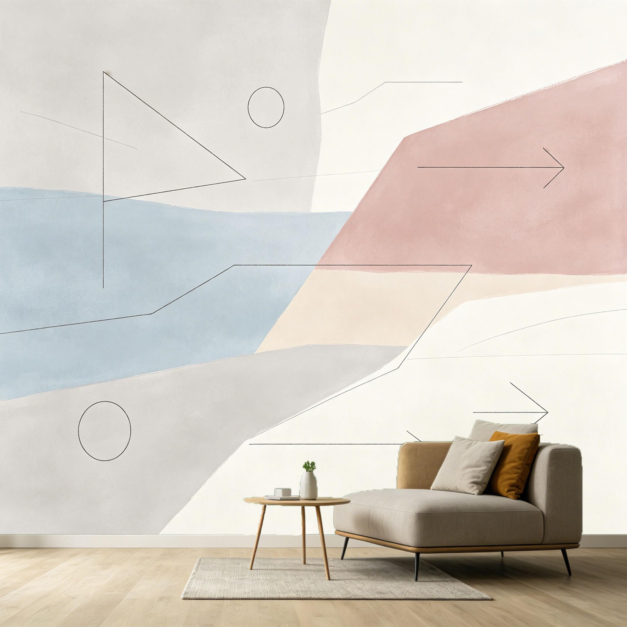 Custom Size Wall Murals Abstract Modern Geometric Contemporary Minimalist Lines Circles SelfAdhesive Wall Fabric Removable Large Wallpaper for Photo Living Room
