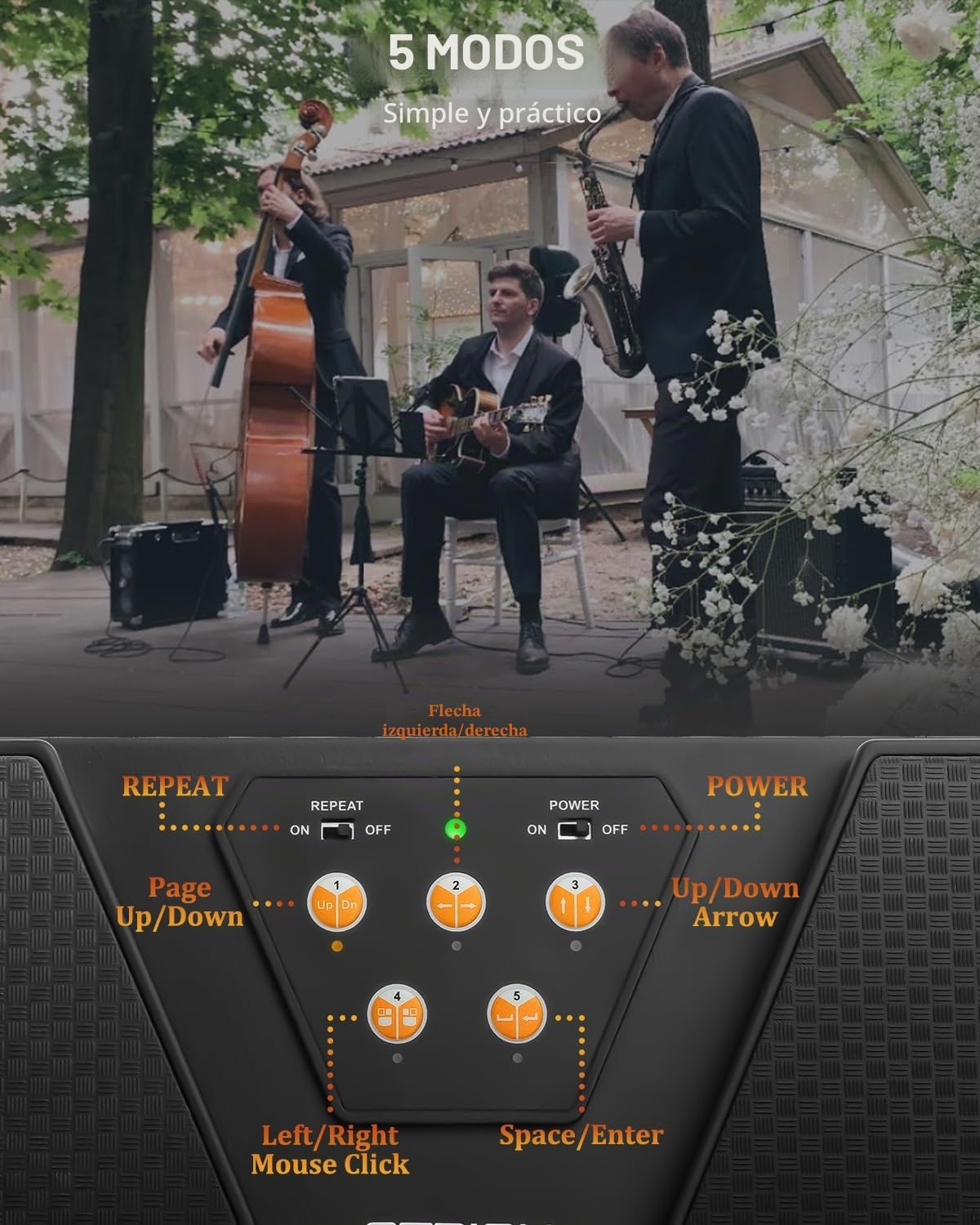 STRICH - Pedal inalámbrico para pasar páginas para instrumentos musicales, pedal de pie portátil de goma antideslizante, volteador de páginas musical recargable silencioso para iPad, tabletas