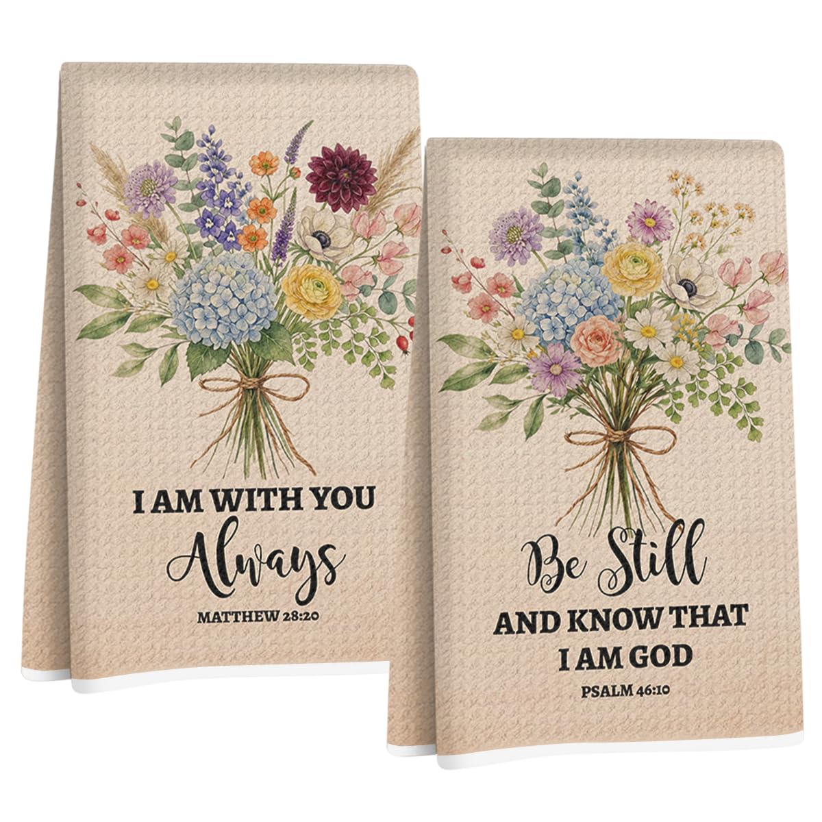 2Pcs Bible Christian Kitchen Towels Inspirational Christian Gifts for Women | Floral Waffle Weave Absorbent Hand Cloth Tea Towel for Kitchen Bathroom Decor, Christian Gifts for Mom Women 24x14 Inch