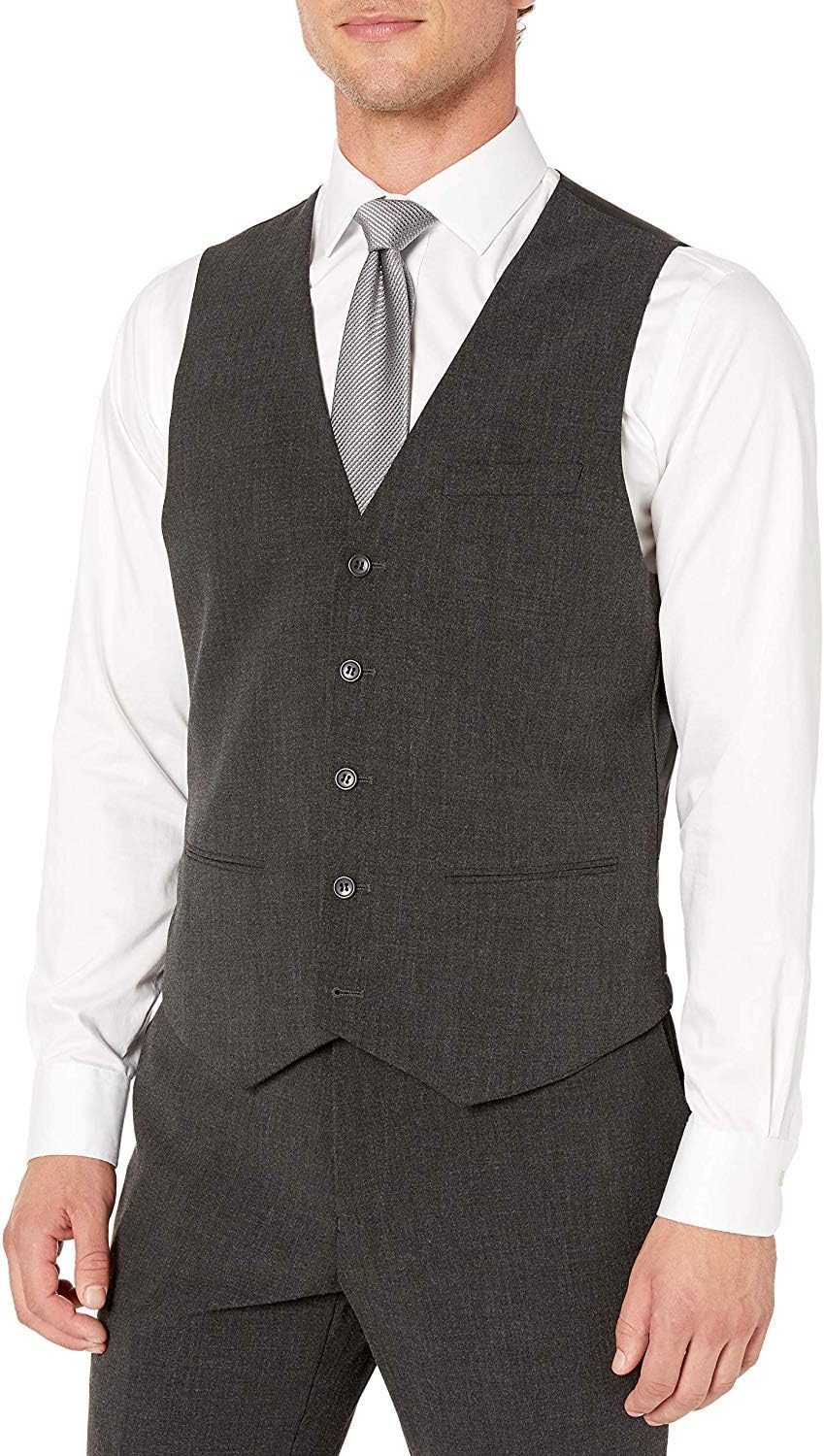 Adam Baker Men's Single Breasted Stretch Slim Fit Stretch 2-Button Vested Suit Set - Colors