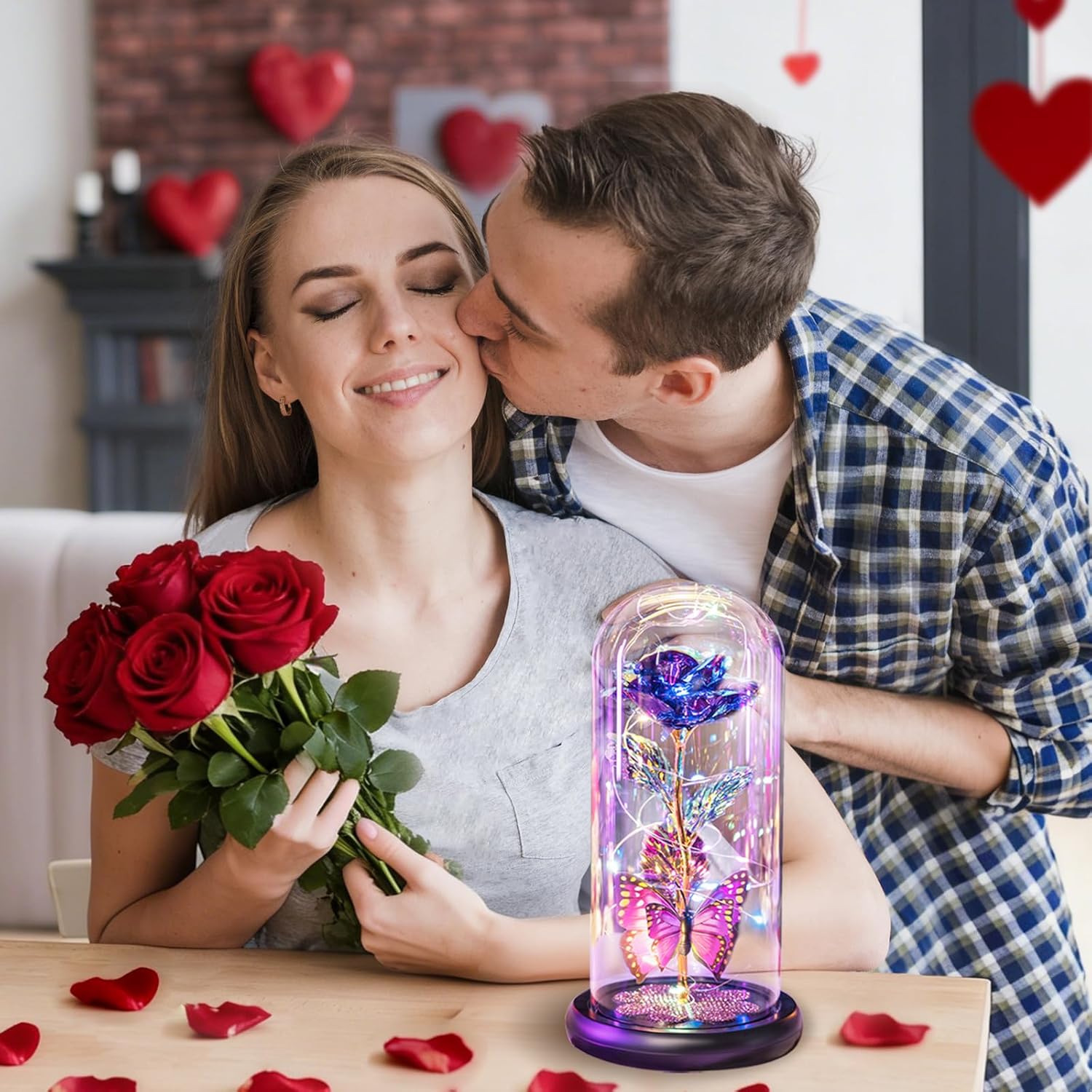 Valentines Day Rose Gifts for Her Women Birthday Gift Galaxy Glass Rose in Glass Dome Forever Eternal Crystal Flowers with Butterfly Valentines Day Gifts for Women Daughter Mom Wife Girlfriend Purple - Image 4