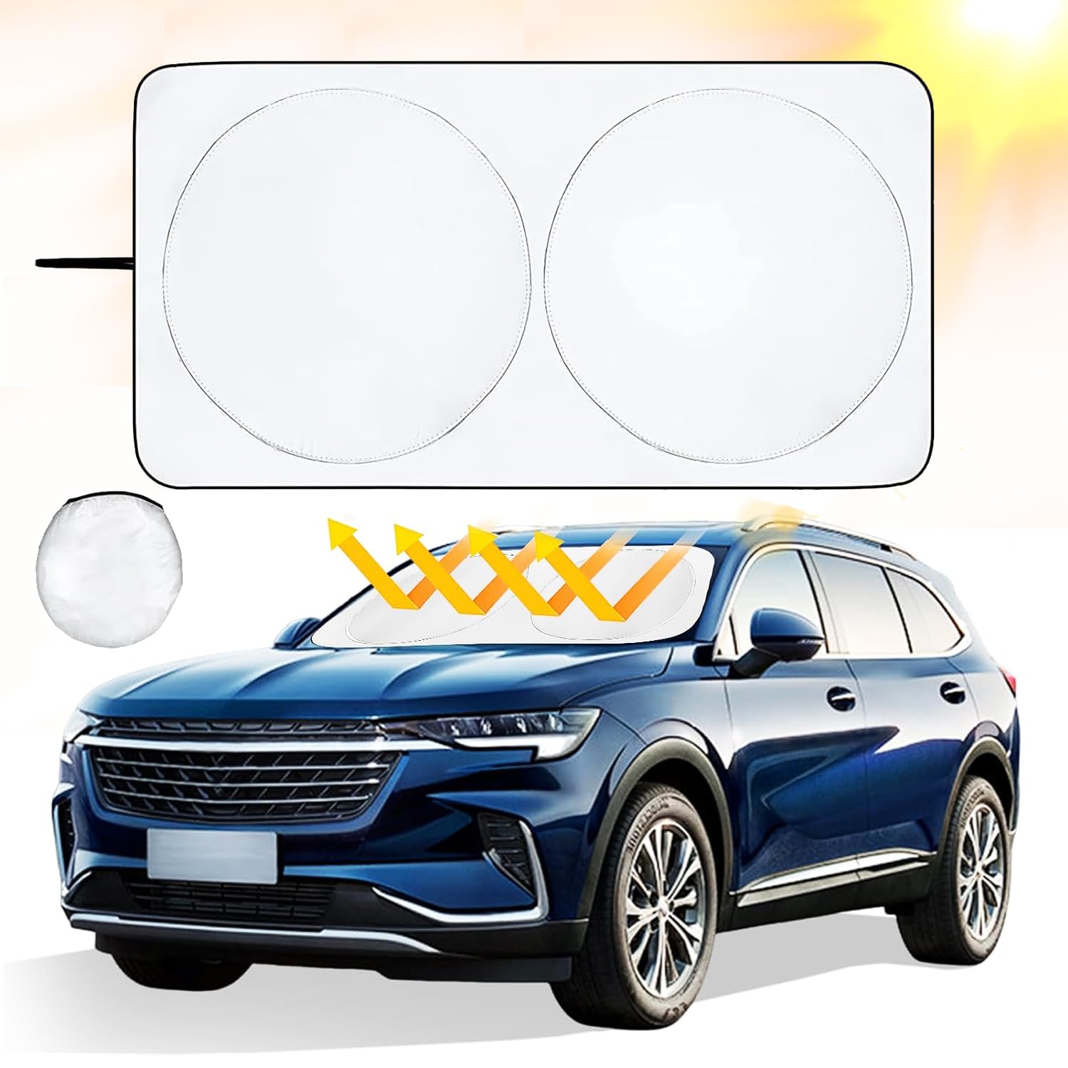 Sun Protection Car Windscreen, Car Sun Protection Front Windscreen Inside, Sun Visor Front Foldable, UV Protection Car Sun Visor for Windscreen, for Most Cars SUVs, 150 x 70 cm