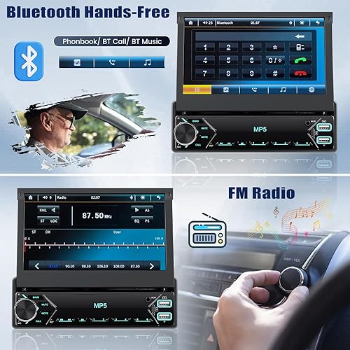 Miniatura 3 de Pantalla táctil de un solo DIN Estéreo de coche de 7 pulgadas con pantalla abatible Radio para coche en la unidad principal del tablero Soporte