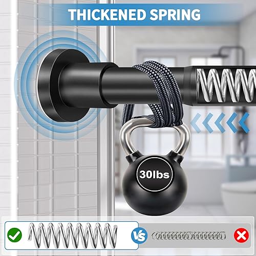 Miniatura 3 de ZYRW Barra de cortina de ducha negra de 36 a 68 pulgadas (3-5.6 pies), barra de ducha ajustable no oxidante, tensión de resorte, antideslizante, sin