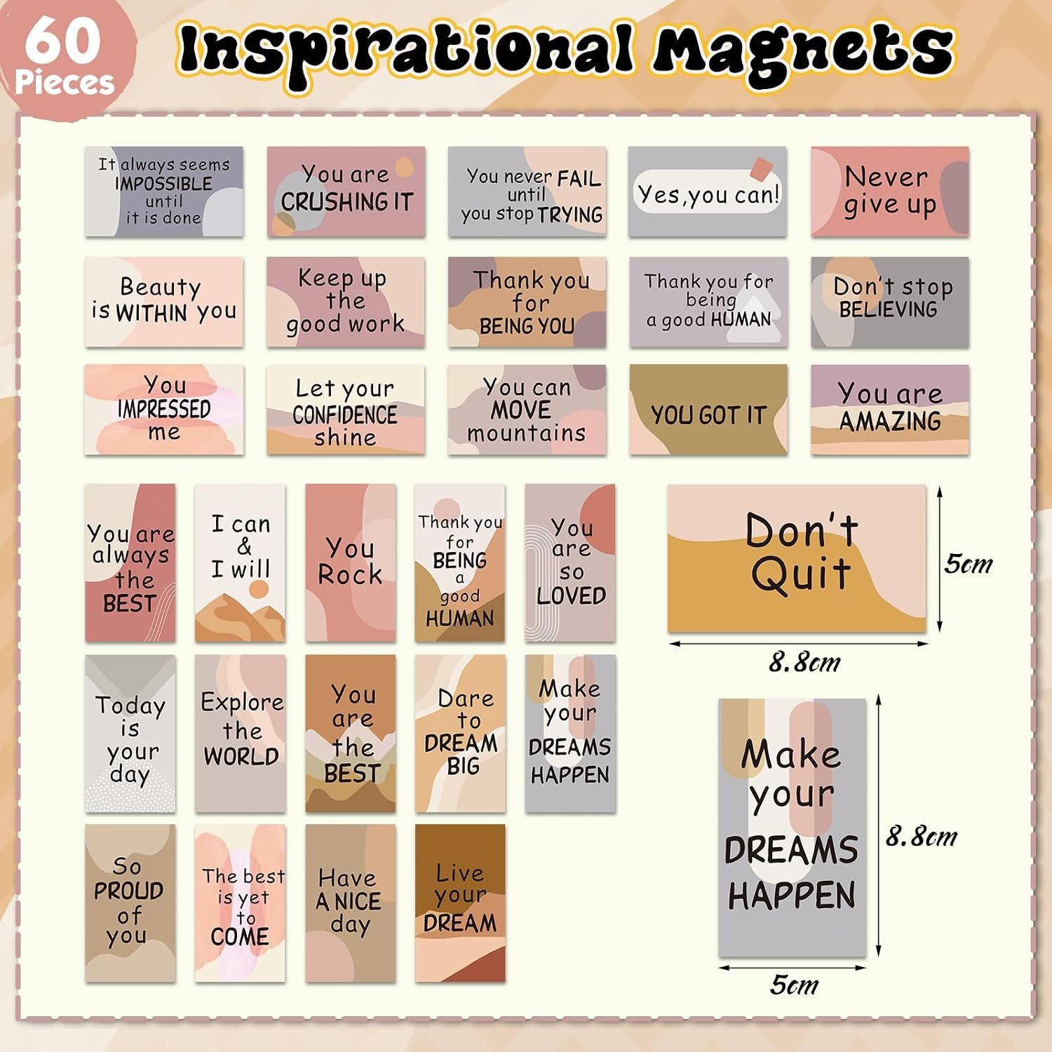 Xuhal 60 Pcs Inspirational Magnets Bulk Rectangle Positive Affirmation Magnets Decals Decorative Inspiring Fridge Magnetic Stickers for Adults Team Motivational Gifts (Light,Boho) image 2