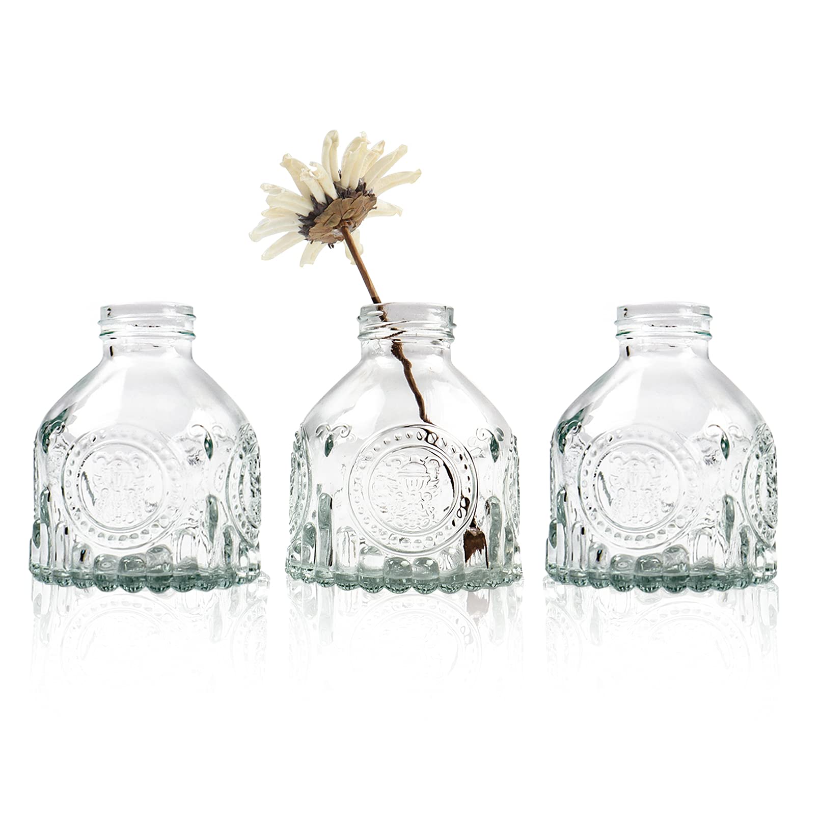 Pack de 3 jarrón de vidrio para flores, pequeño jarrón de cristal para decoración de mesa, decoración del hogar, fiesta, transparente