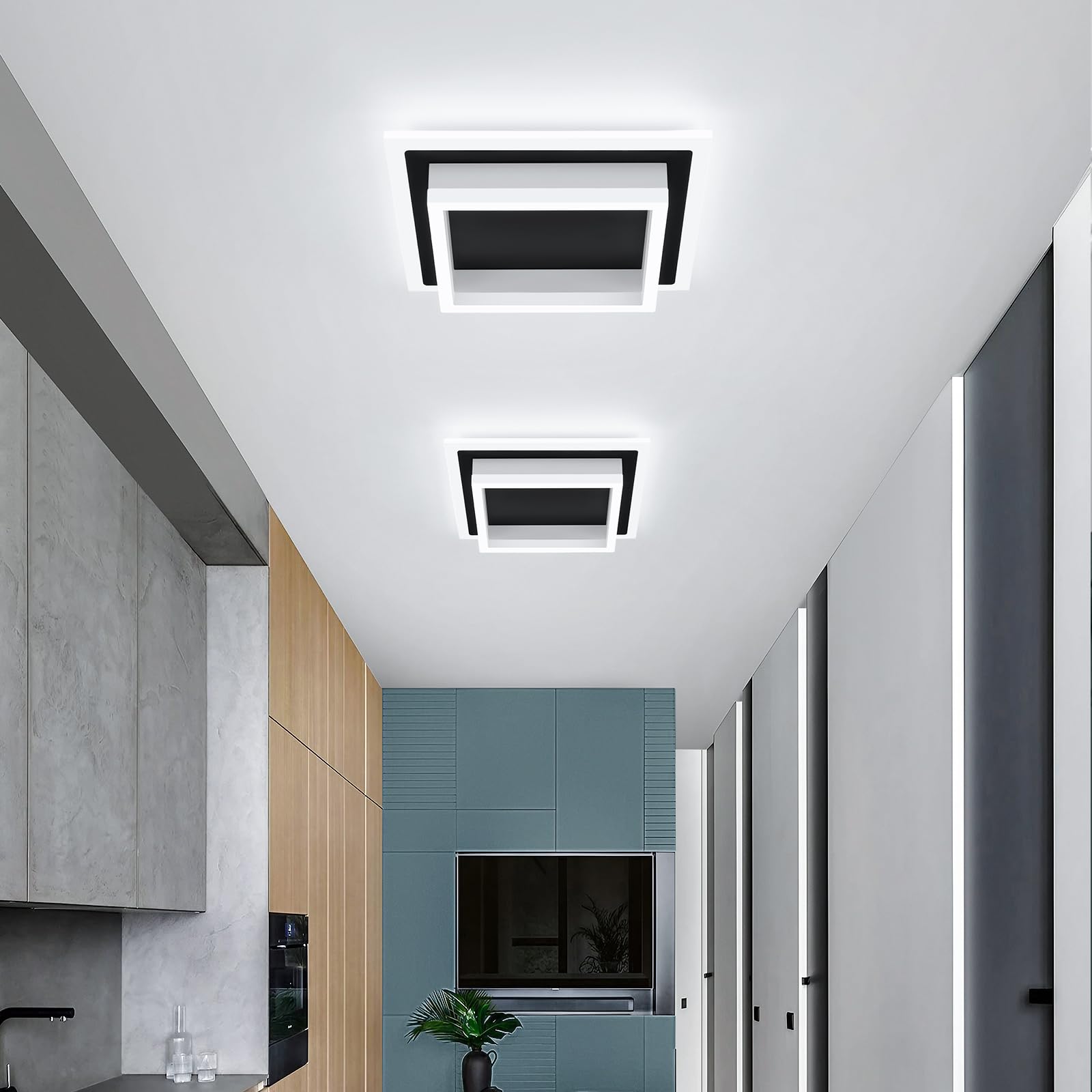EIDISUNY 32W Modern LED Ceiling Light – 6000K Cold White, 10.6” Square Flush Mount, For Hallways, Bedrooms, Kitchens