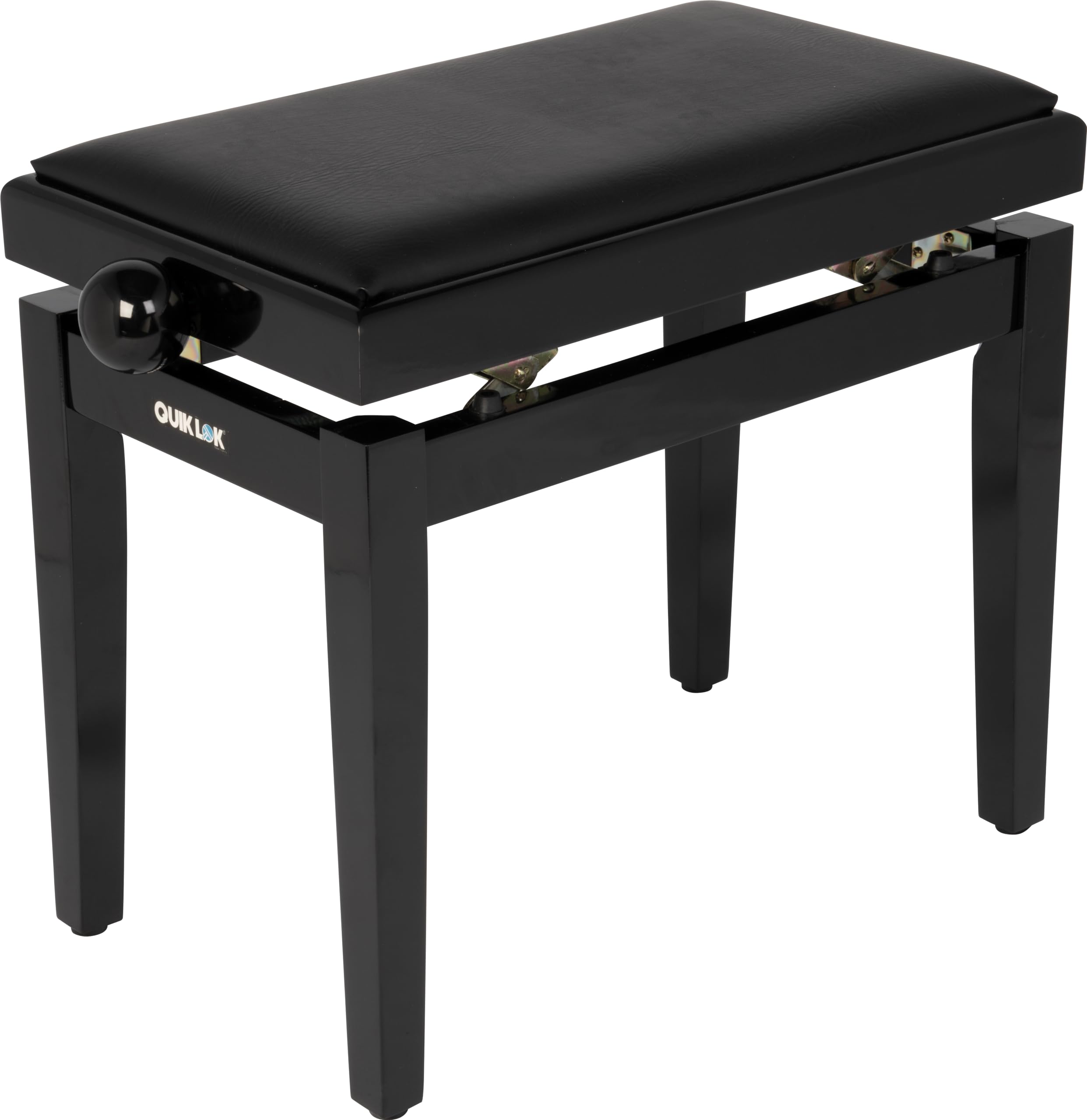 QUIK LOK - PB/100 BK L Klavierbank aus Holz, Schwarzer Sky-Sitz, Robuster Bezug, Höhenverstellbar 48–57 cm, Version in Hochglanz-Schwarz-Finish
