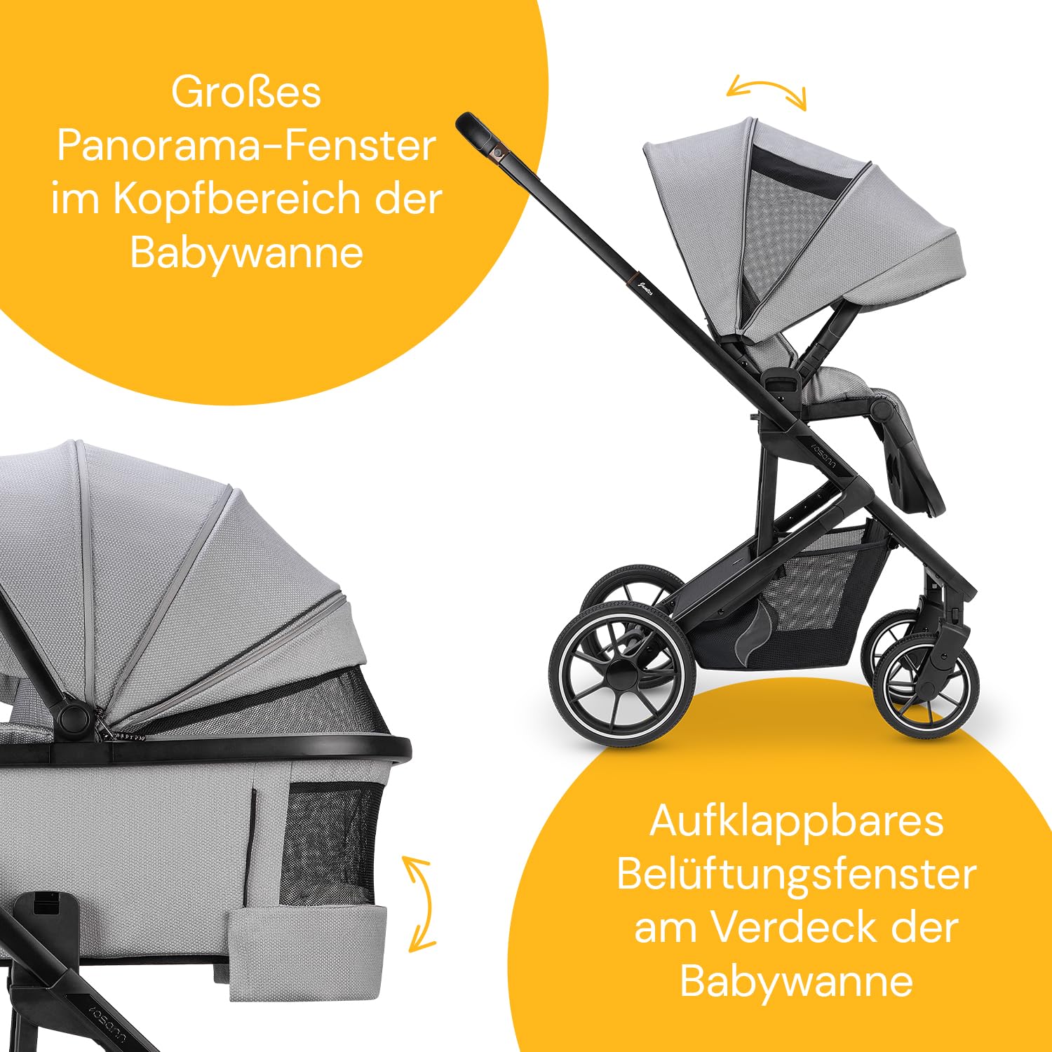 OSANN - Poussette pour bébé/enfant Juntos Gris clair - 0-22 kg - 53,5 x 104,5 x 97,5 cm - Compacte, nacelle avec matelas ou siège sport - pare soleil, housse de pluie - compatible siège auto