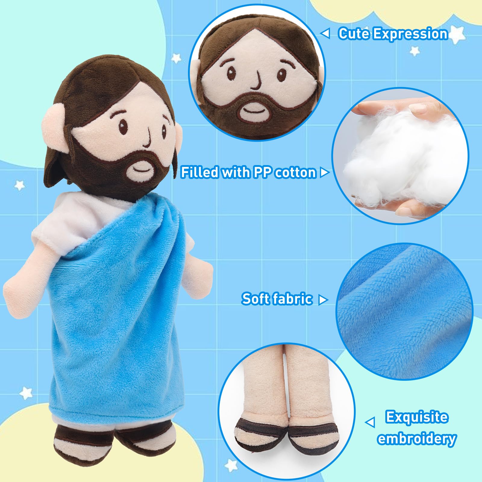 Jesus Plüschfigur Niedliches Plüschpuppe Religiöses Spielzeug Kinder Geschenke Christliche Taufe Ostern Geschenk Dekoration (Jesus und Esel)