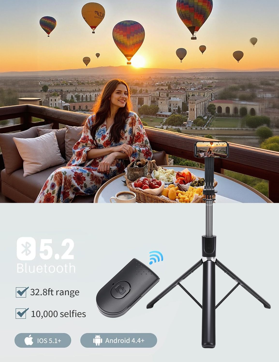 Trípode de palo selfie de 67 pulgadas, trípode portátil para teléfono con control remoto, trípode para iPhone