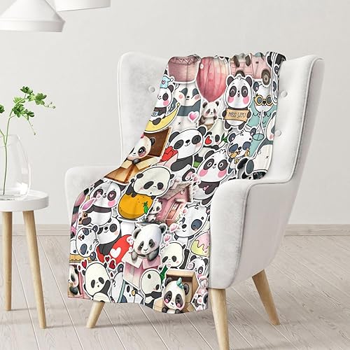 Miniatura 49 de Manta de panda personalizada con nombre, 30 x 40 pulgadas, bonita manta para niños, mantas de felpa suave colorida para sofá, oficina