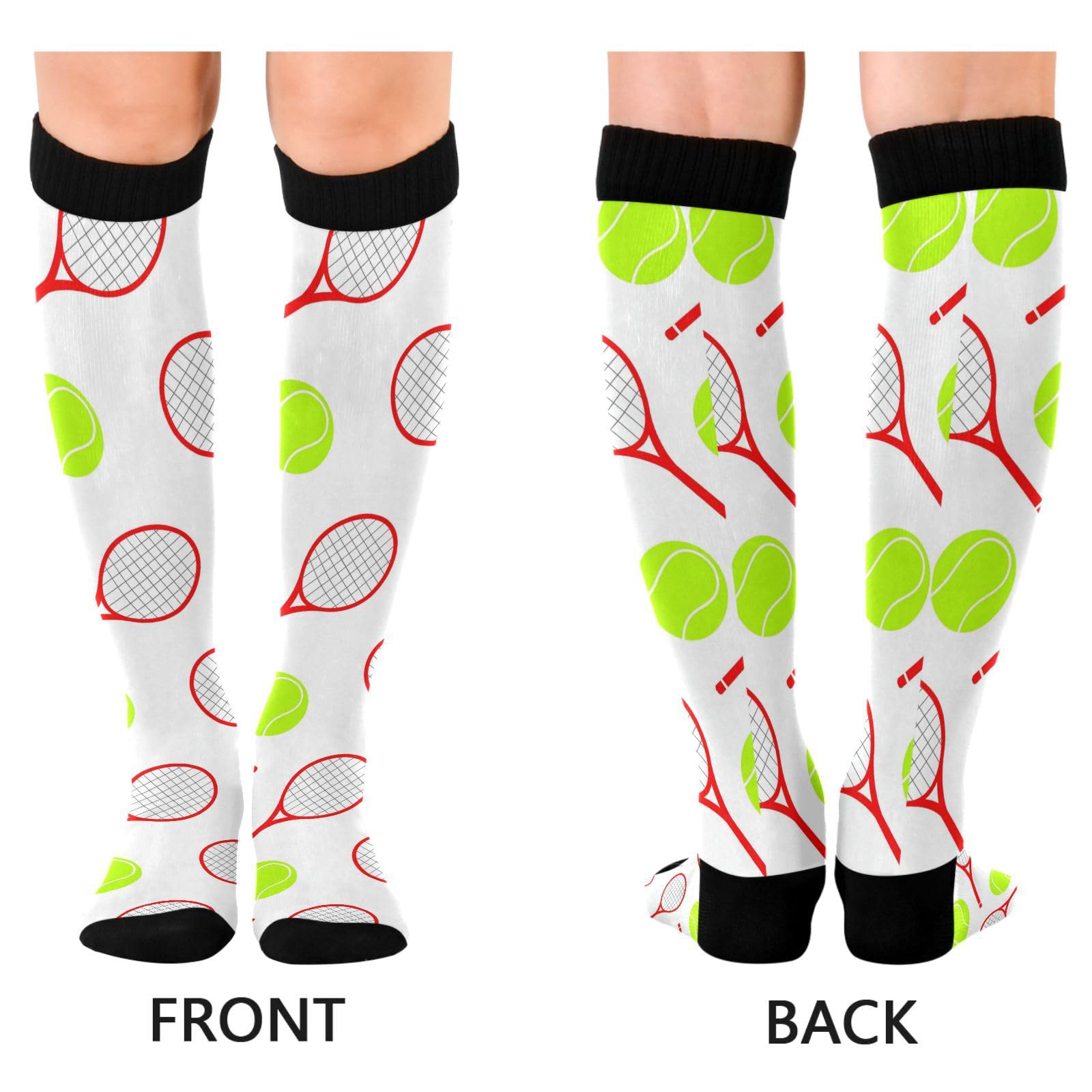 Dussdil Red Tennis Racket Green Ball Compression Socks for Women Men Christmas Circulation Long Knee Socks for Winter Warm Stockings Socks