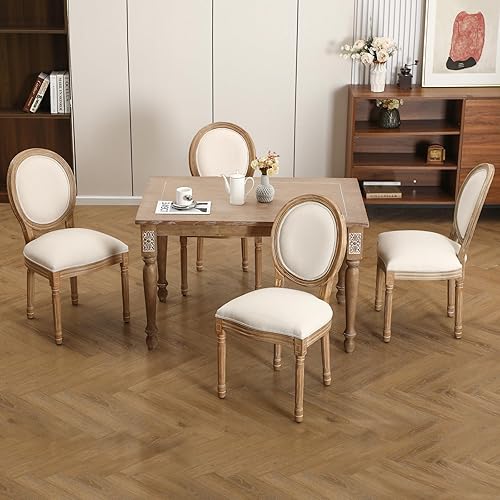 Miniatura 9 de Furniliving Juego de 4 sillas de comedor francesas de campo, sillas de comedor tapizadas con respaldo redondo, sillas de cocina de granja para sala