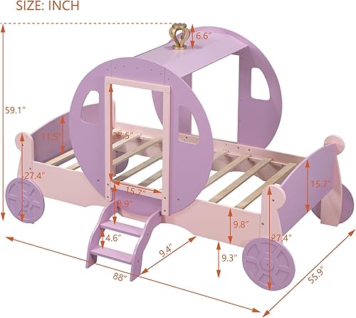 Miniatura 74 de Cama creativa de madera tamaño individual, plataforma para niños, cama en forma de automóvil para niños, niñas, adolescentes, uso en el dormitorio