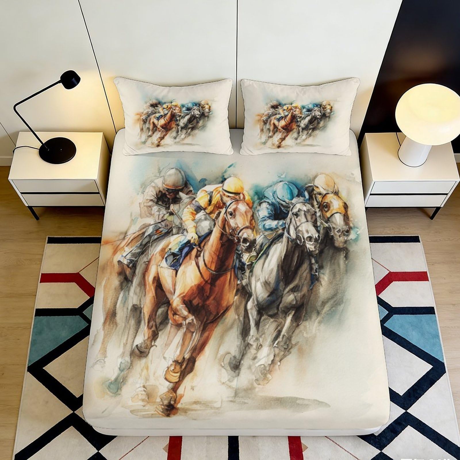 Pnayamiorkfel Style-3 3D Printed Horse Racing Fitted Sheet Microfiber Soft Bedroom Decor Artistic Bed Cover For Adult Teen Guest Room 90X200x25cm