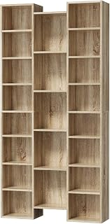 OIKITURE Bookshelf Display Shelf, Bookcase with Adjustable Shelves, Anti-Tipping Kit, CD DVD Storage Media Rack Stand for Living Room, Home Office, 88.5x23.5x180.5cm, Natural