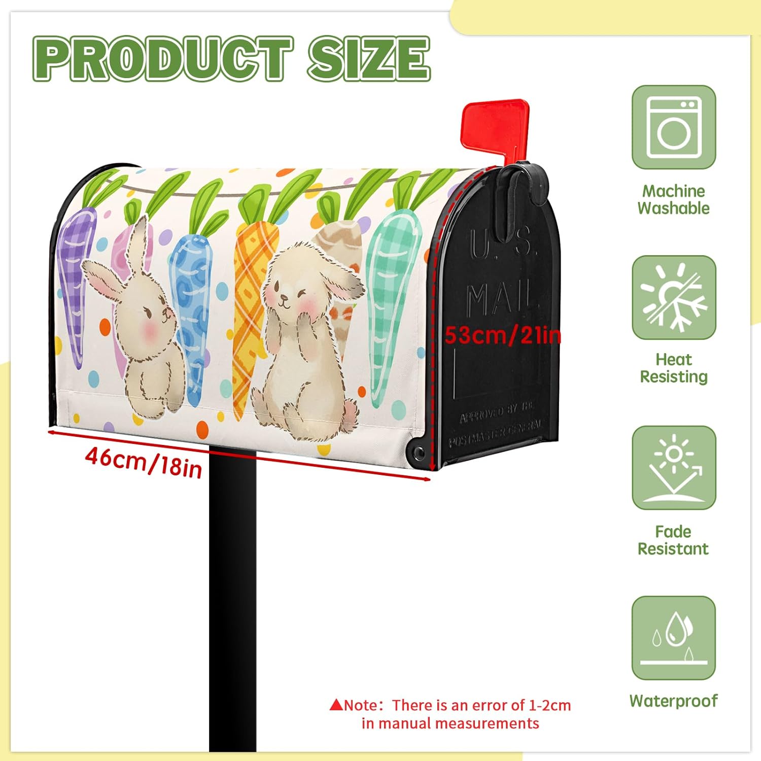 Happy Easter Mailbox Cover Magnetic Rabbit Mailbox Covers Standard Size Spring Summer Decorative Mailboxes for Outside Garden Yard 21x18 inch