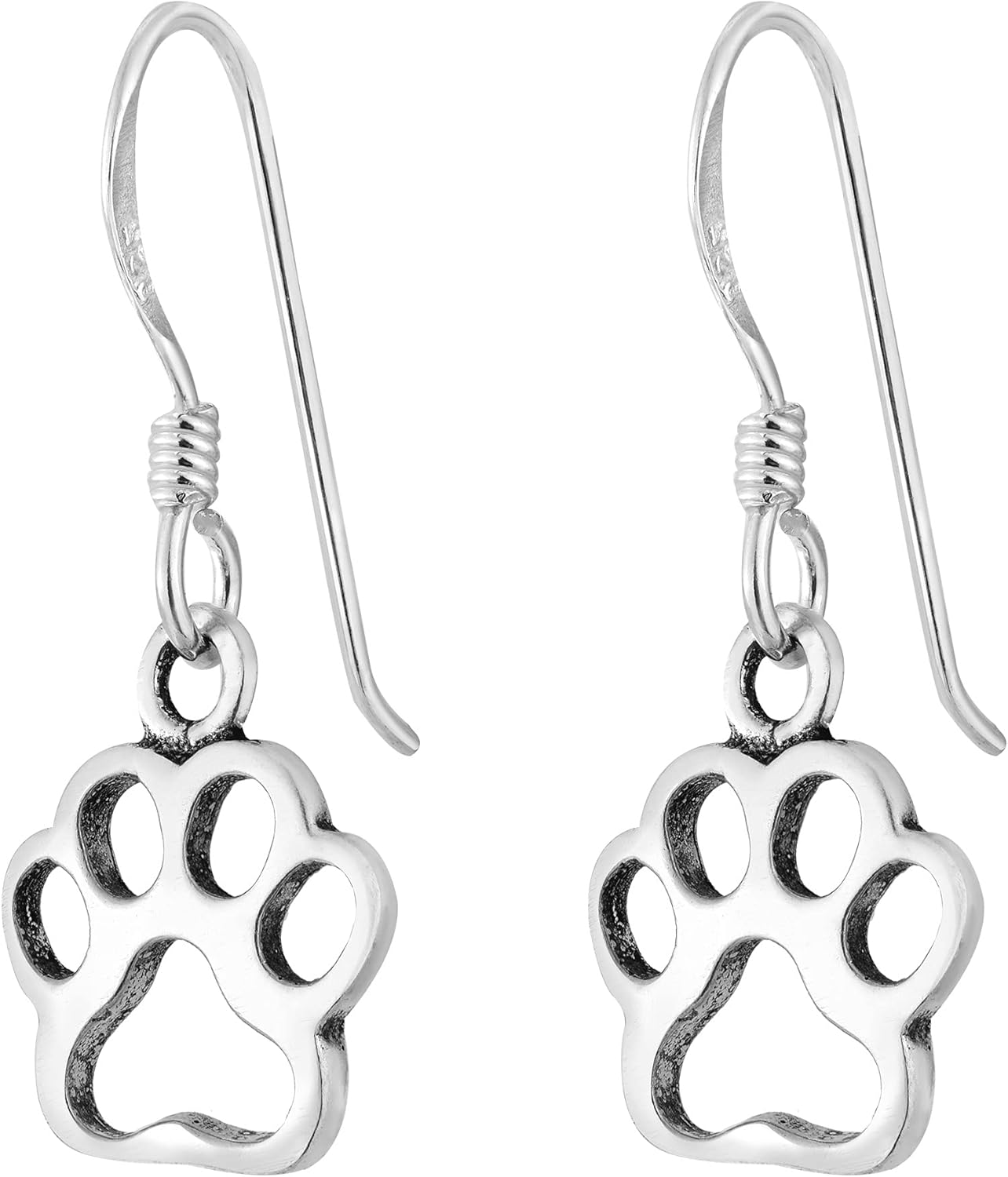 Animal Lover Dog Paw Print .925 Sterling Silver Dangle Earrings - Image 2