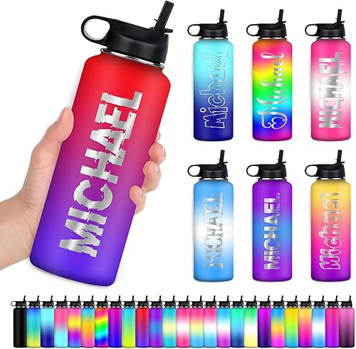 Botellas de agua personalizadas de acero inoxidable coloridas para la escuela, adolescentes, niñas, niños, botellas de agua deportivas