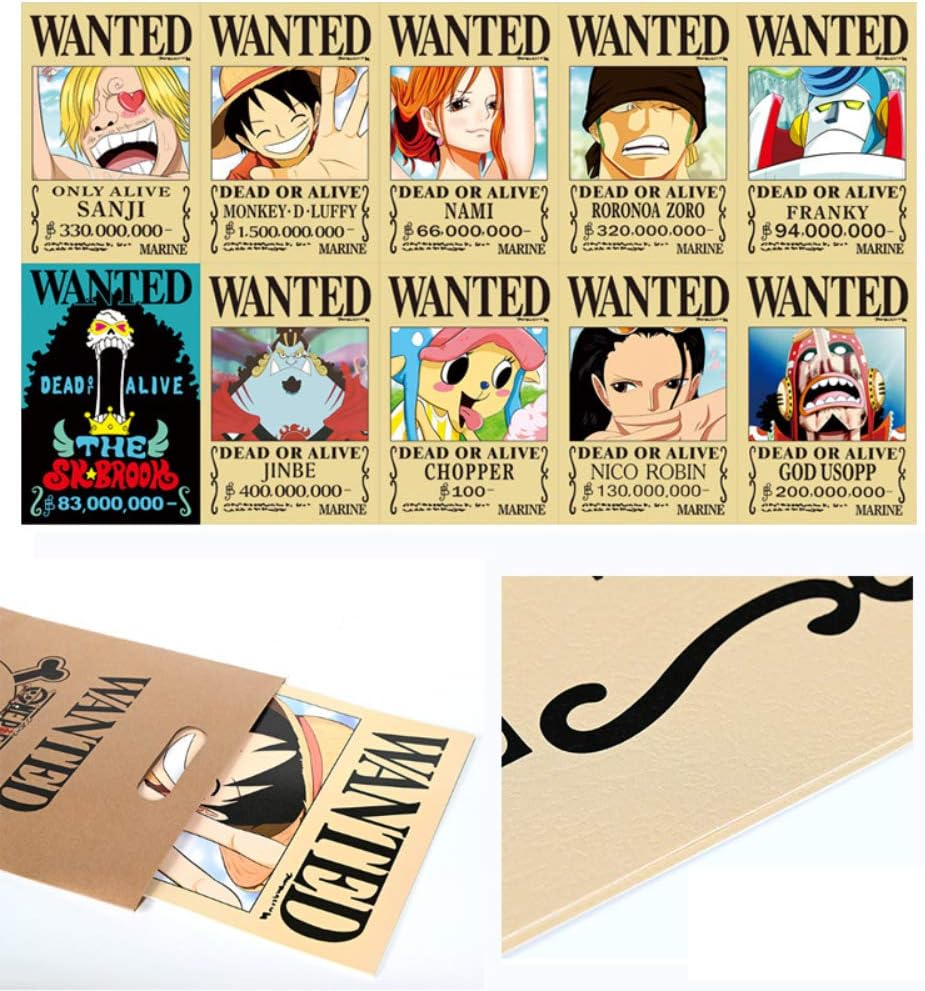 OYSTERBOY 10pcs One Piece Luffy Bounty Hat Pirat 1.5 B Billion Wanted Poster DEAD OR ALIVE 16.5" x 11.5" Jolly Roger Pirate Banner
