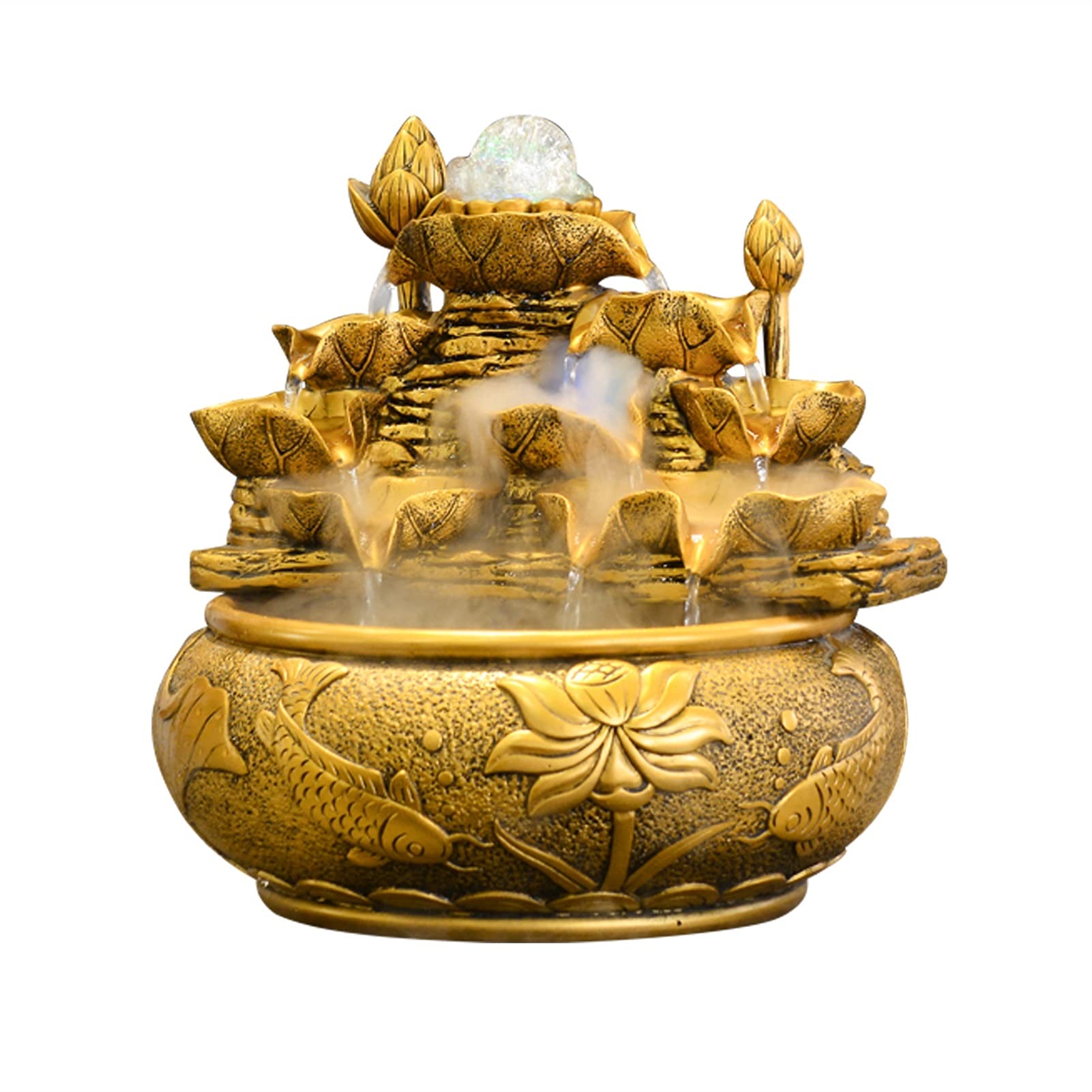 Fuentes de mesa Fuente de agua de escritorio de resina Fuente de feng shui de la suerte Ornamento de interior - Sonido de agua calmante y relajante - para la decoración de la mesa de la oficina en